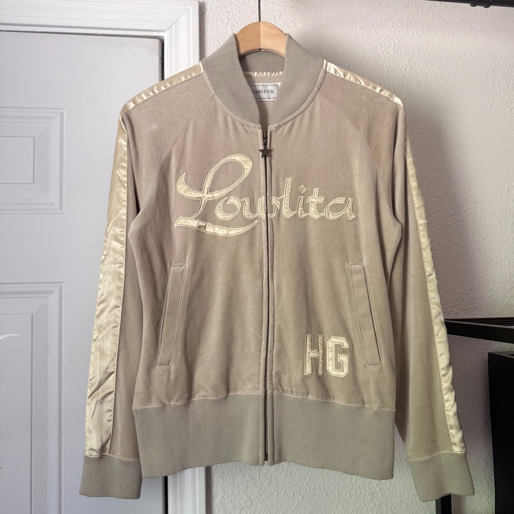 HYSTERIC GLAMOUR tan y2k lolita vintage velour suede full zip bomber jacket